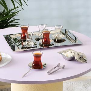 Karaca Jamie Platin Çelik Tepsili 40 Parça 12 Kişilik Çeyiz Çay Seti