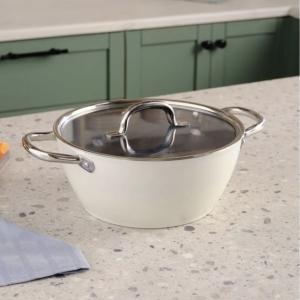 Karaca x Refika Swiss Crystal Metal Kulplu 0 yağ ile Yanmaz Yapışmaz Tencere 24 cm Creamy